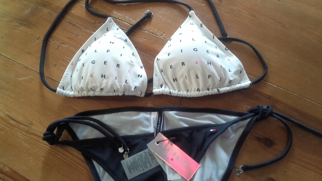 Tommy Hilfiger-granatowo/białe bikini 42/40-okazja