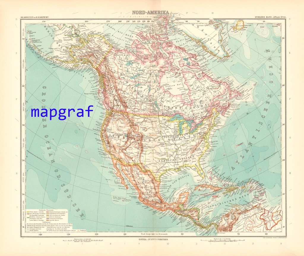 AMERYKA PÓŁNOCNA oryginalna mapa z 1906 roku 82