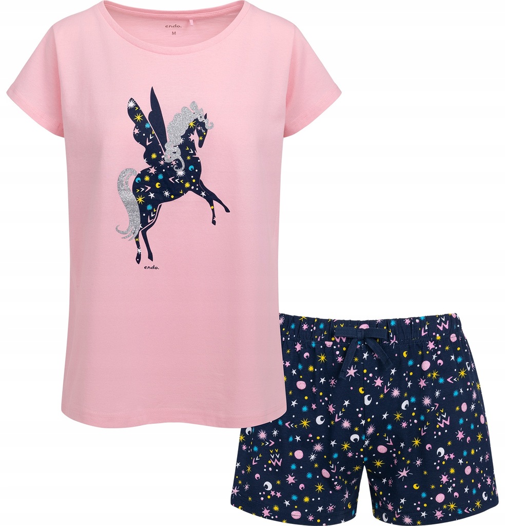 Piżama damska piżama dla kobiety bawełniana XL różowa jednorożec Endo