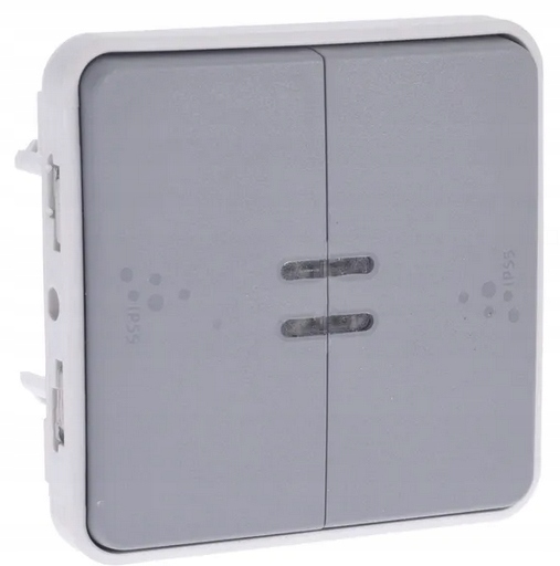 ŁĄCZNIK SCHODOWY PODWÓJNY PLEXO IP55 SZARY PODŚWIETLANY 069526 LEGRAND