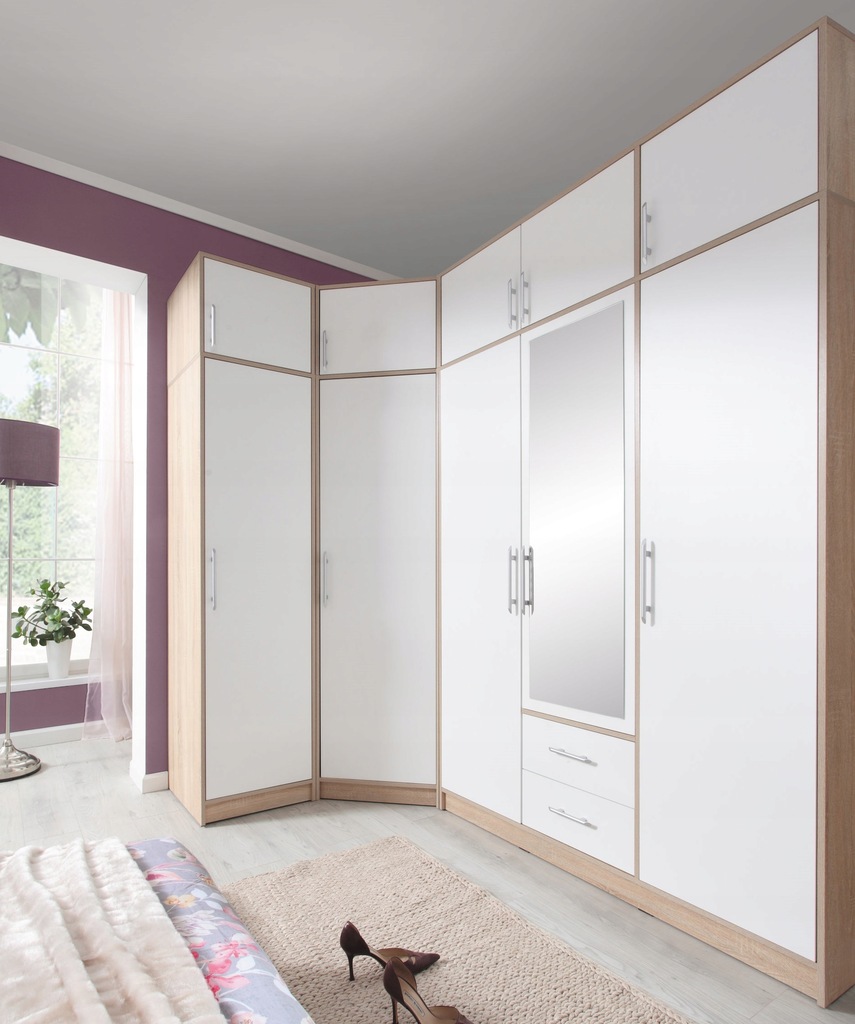 biała duża garderoba szafa narożna lustrem SMART 2