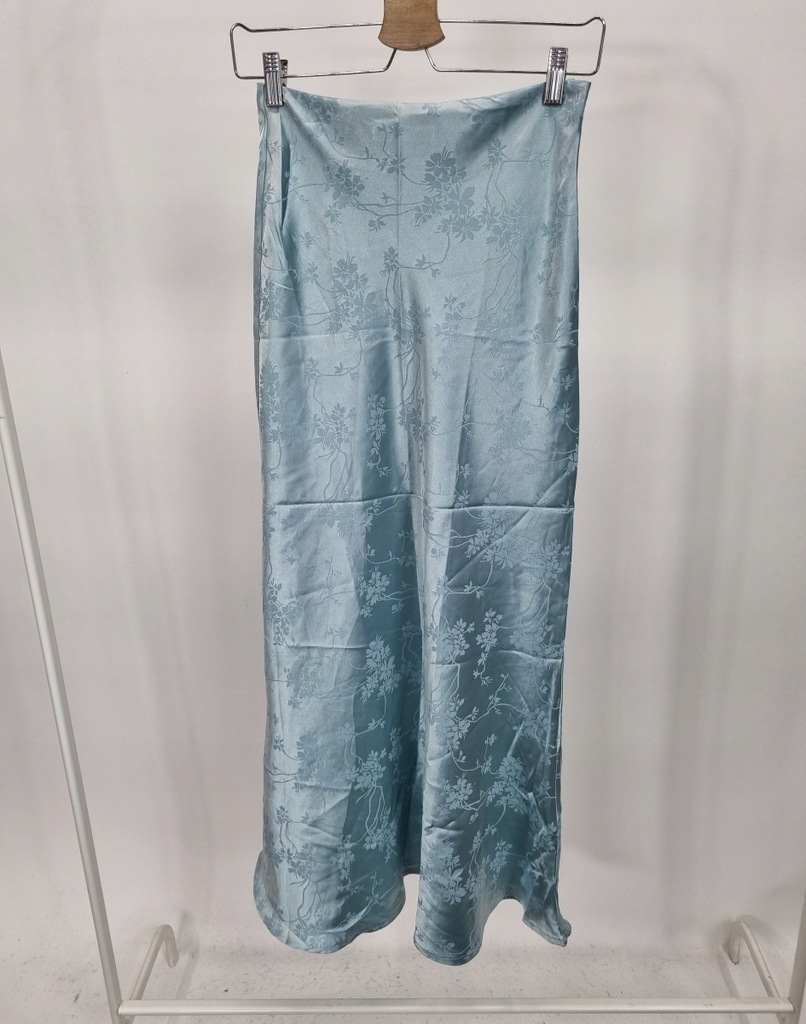 SPÓDNICA SATYNOWA DAMSKA NIEBIESKA WZÓR ZAMEK MAXI S 946