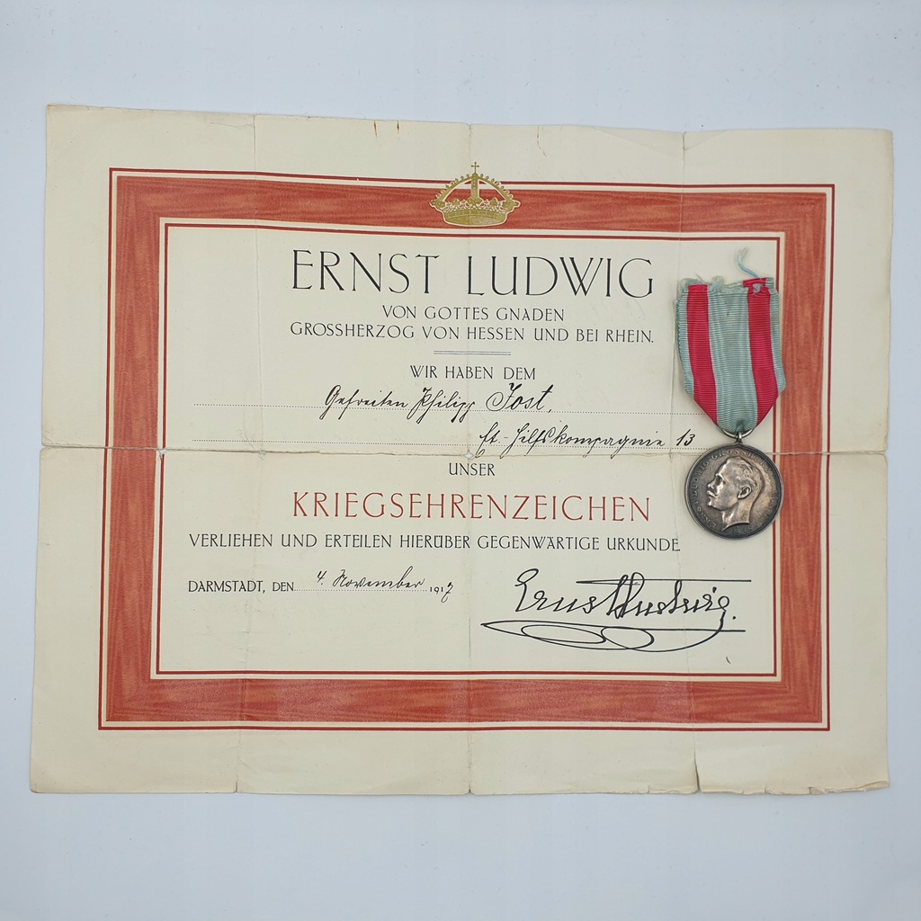 Hesja Srebrny Medal za Odwagę + nadanie 1917 r.