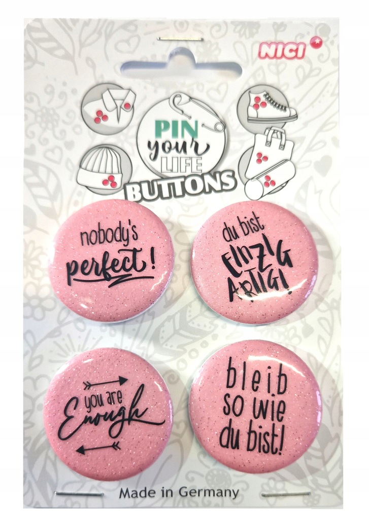 Przypinka pin NICI piny niemiecki angielski fitness motywacyjne