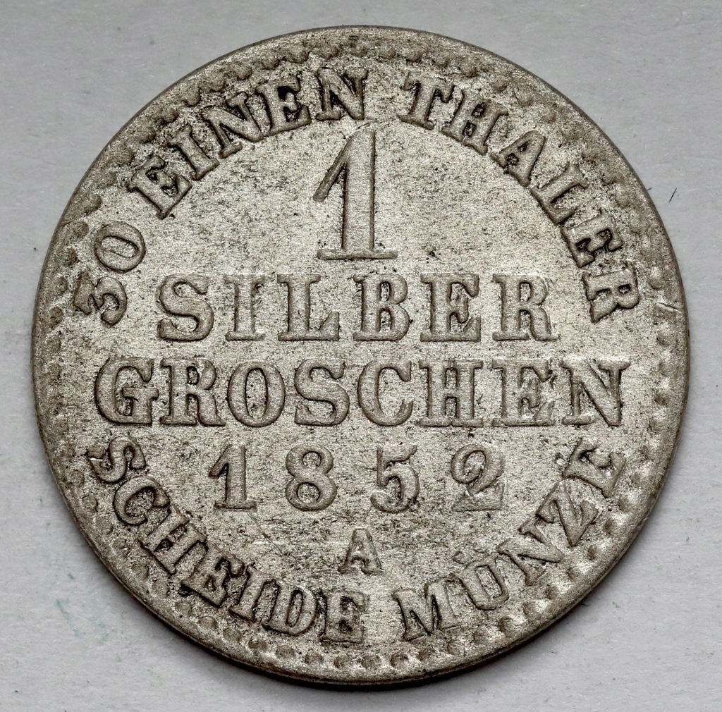 113. Niemcy, Prusy, Fryderyk Wilhelm III, 1 srebrny grosz 1852-A