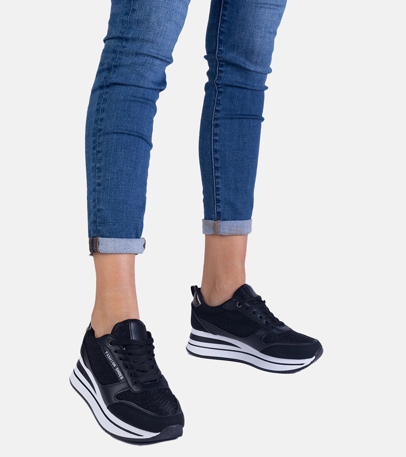Czarne sneakersy damskie na platformie Elenora rozmiar 39