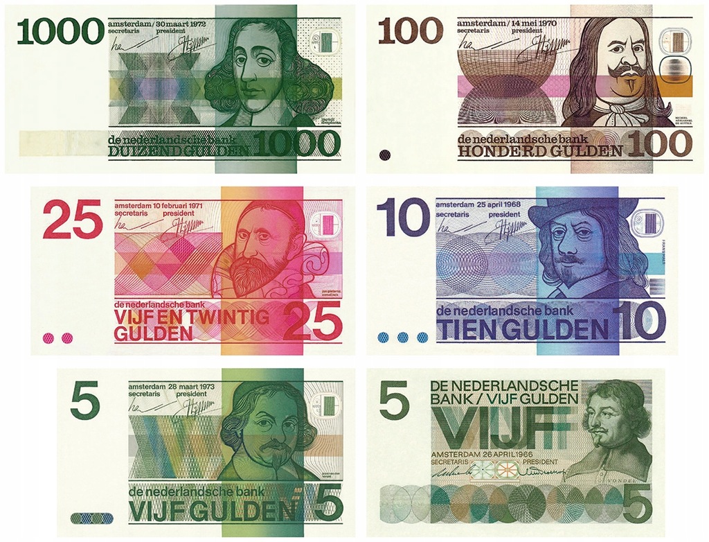 s31 Banknoty 10 - 1000 Gulden, Holandia 1966-1973