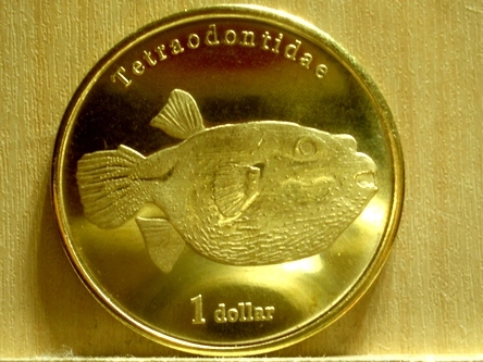 MOOREA (POLINEZJA) - 1 dolar 2021, ryba rozdymka, mennicza, piękna !!!