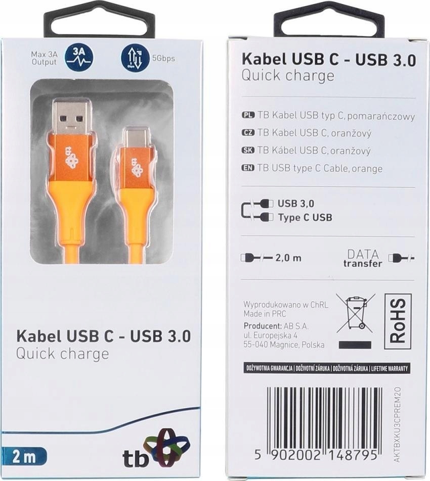 Kabel USB TB Print USB-A - USB-C 2 m Pomarańczowy (1_791105)