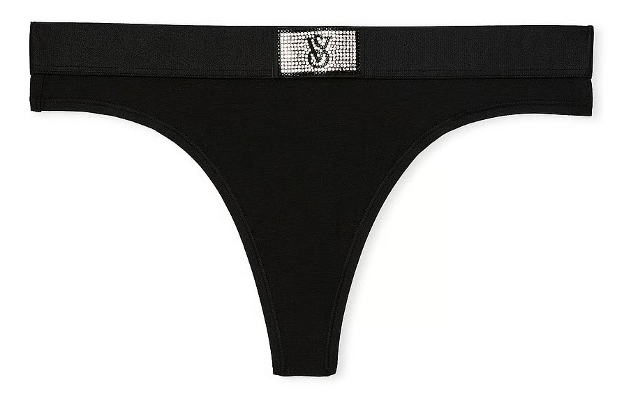 Stringi bawełniane Victoria's Secret z cyrkoniami czarne L