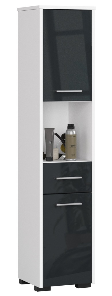 REGAŁ ŁAZIENKA FIN SŁUPEK 30 2D 1SZ 1W 140cm PK GRAFIT POŁYSK