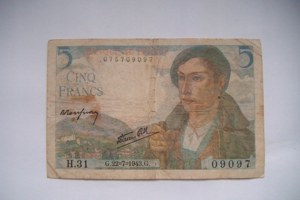 Banknot Francja 5 Franków 1943 r.