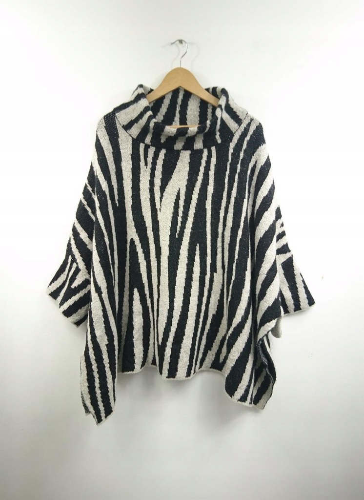 ZARA KNIT PONCHO KONTRASTOWE PONCZO Z GOLFEM M 38