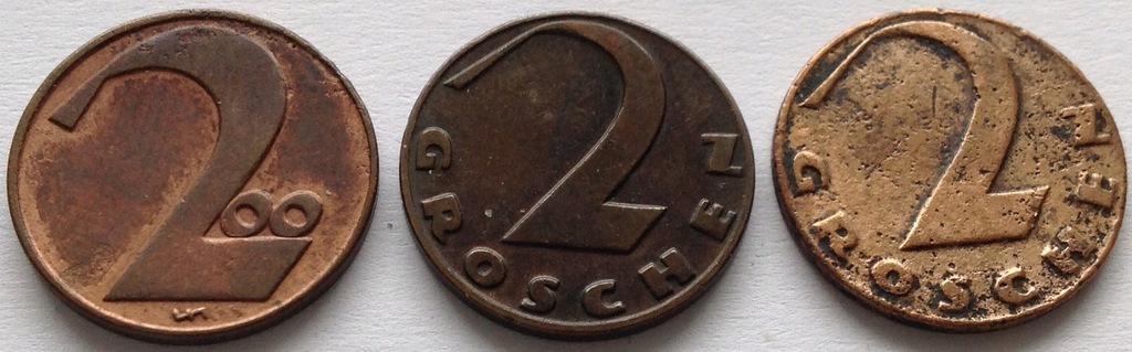 Austria 2 grosze 1924 1925 1926 (3szt)