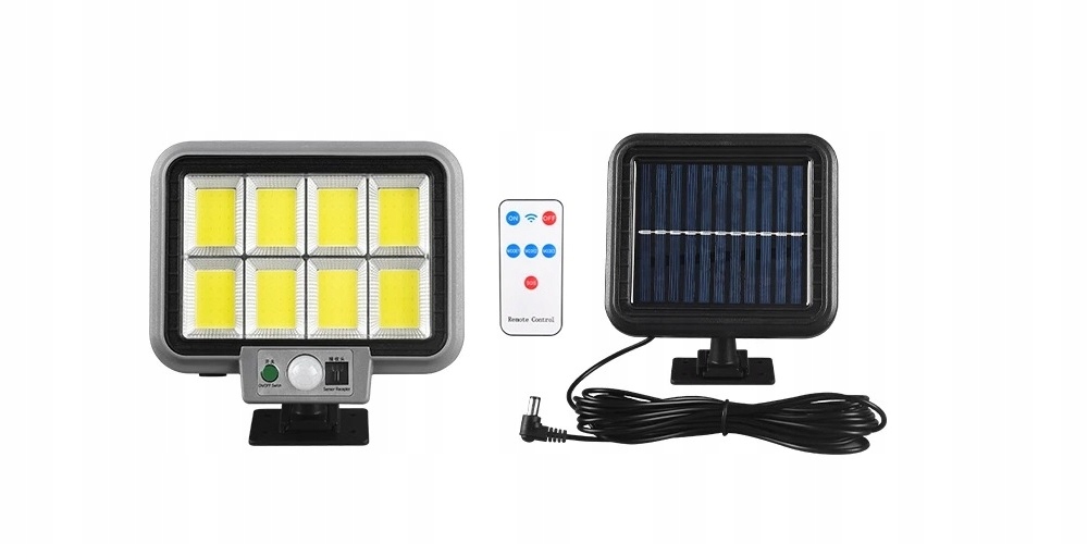 lampa solarna 160 LED COB zewnętrzna z czujnikiem i pilotem