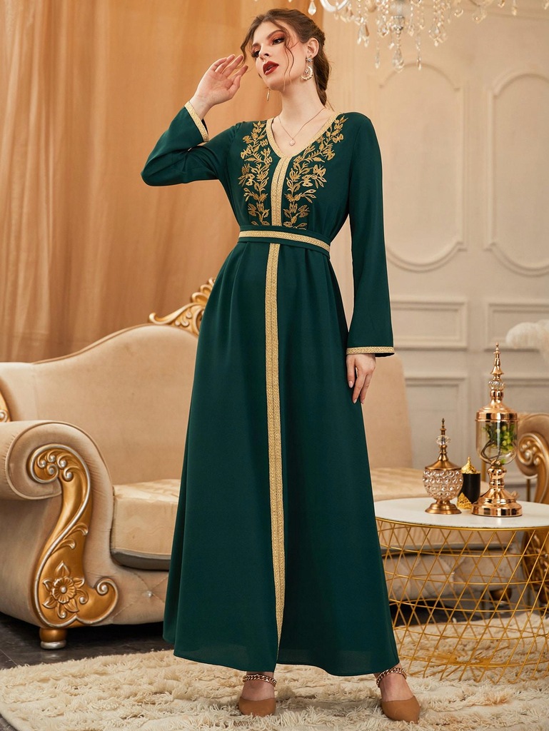 asukinさま A02P008 SUKIENKA ARABSKA KAFTAN ZIELEŃ SHEIN 46