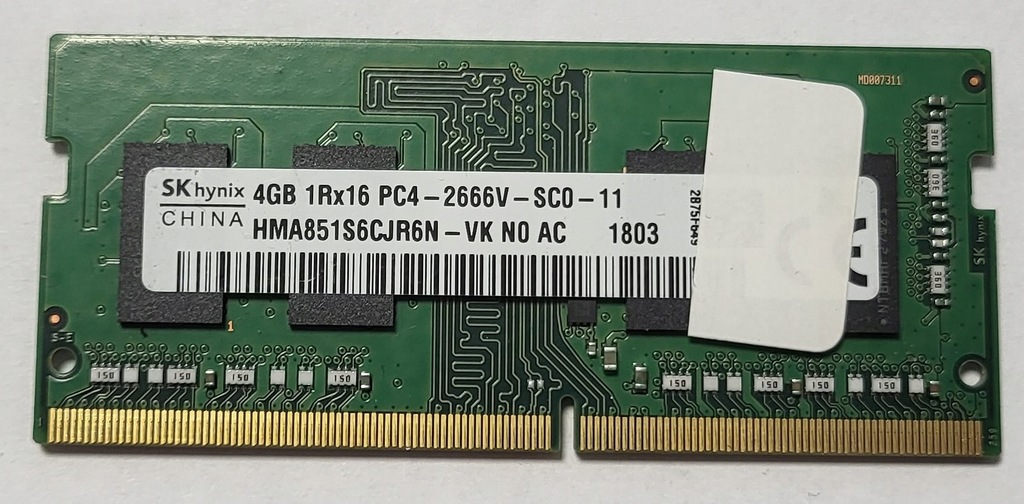 Pamięć RAM Hynix 4GB DDR4 2666 MHz - HMA851S6CJR6N-VK NO AC - Laptop