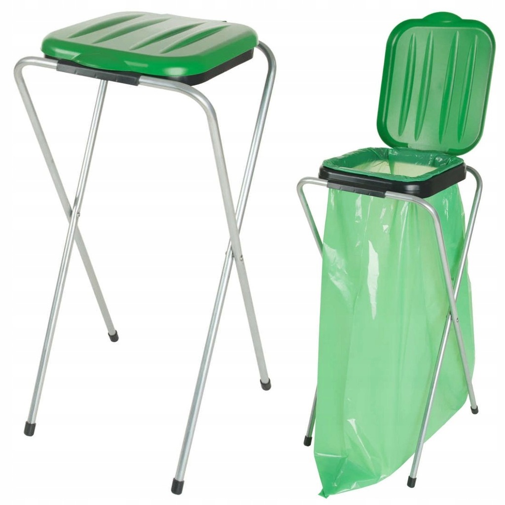 UCHWYT STELAŻ STOJAK NA WORKI DO SEGREGACJI ŚMIECI KOSZ NA ODPADY ZIELONY