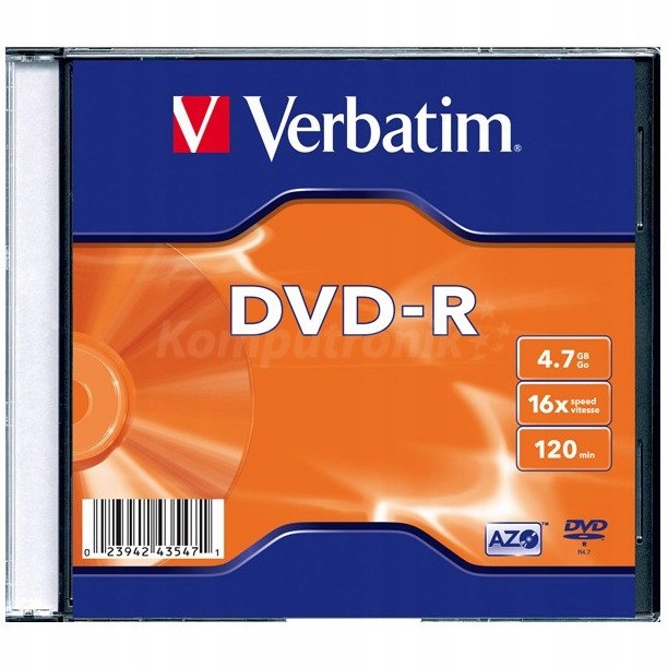 Płyta DVD-R VERBATIM SLIM 4.7GB kolor Matt Silver