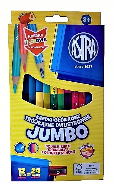 Kredki ołówkowe dwustronne Jumbo 12/24 ASTRA