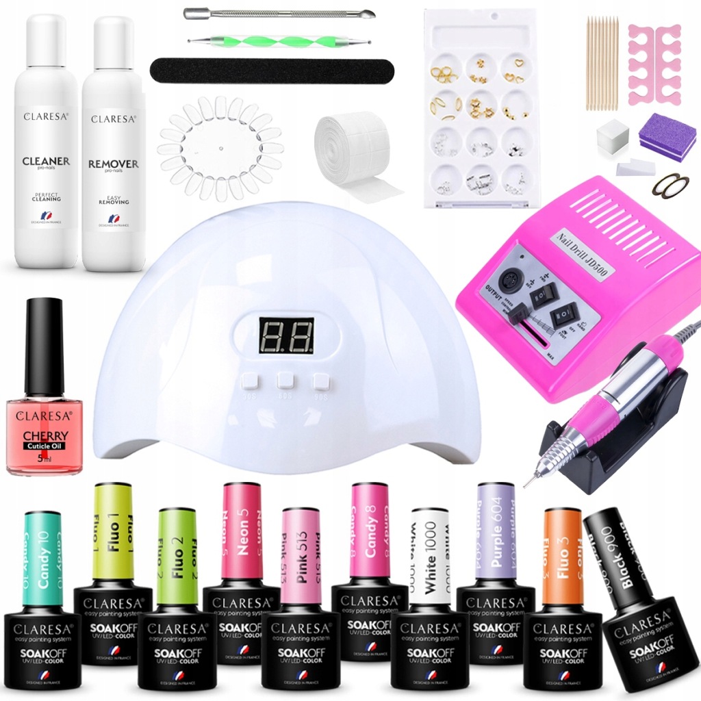 ZESTAW DO HYBRYD 10 LAKIERY CLARESA Lampa UV Led