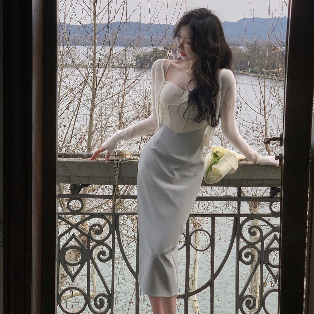 New Women Midi Dress Summer Spaghetti Strap Sexy B