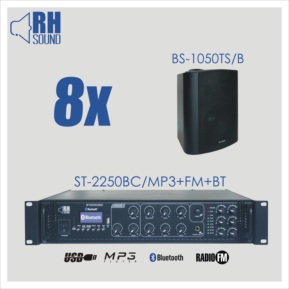 RH SOUND ST-2250BC/MP3+FM+BT + 8x BS-1050TS/B - na