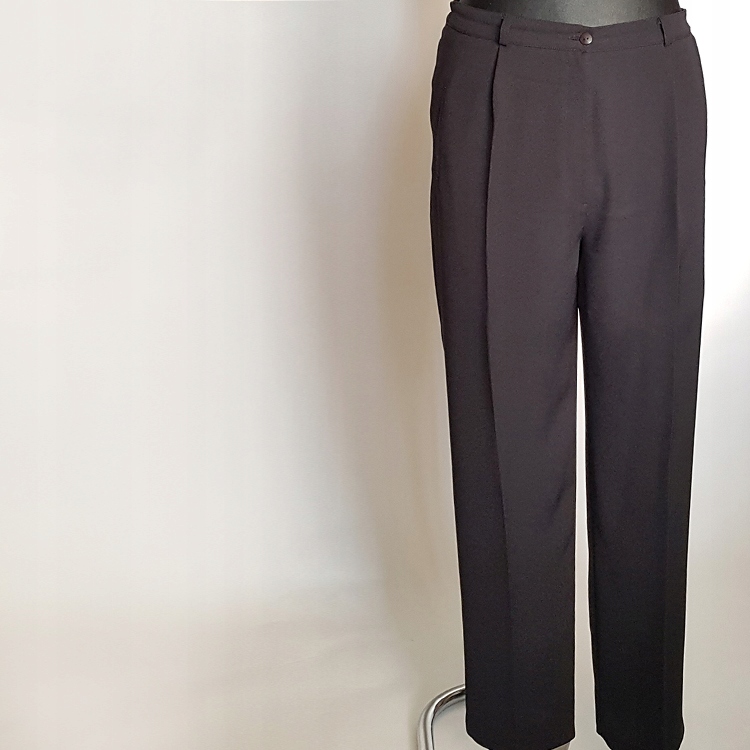 Eleganckie czarne spodnie materiałowe z kantem boki elastyczne R 44 Hu41