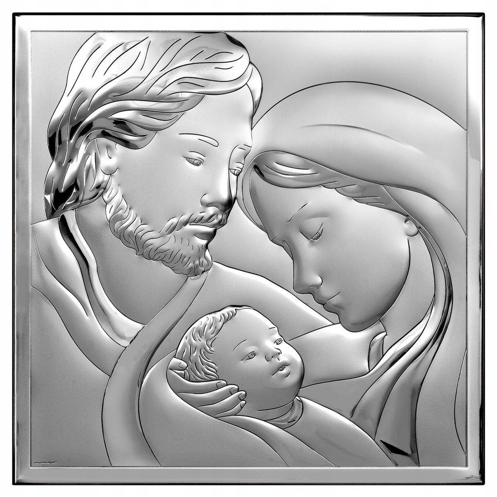 Obraz Świętej Rodziny srebrny nowoczesny | Rozmiar: 21x21 cm