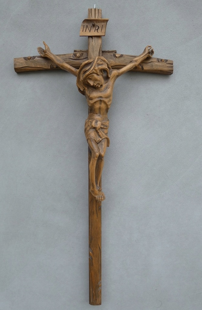 Wiszący Krzyż krucyfiks JEZUS pasyjka rzeźba drewno 74 cm
