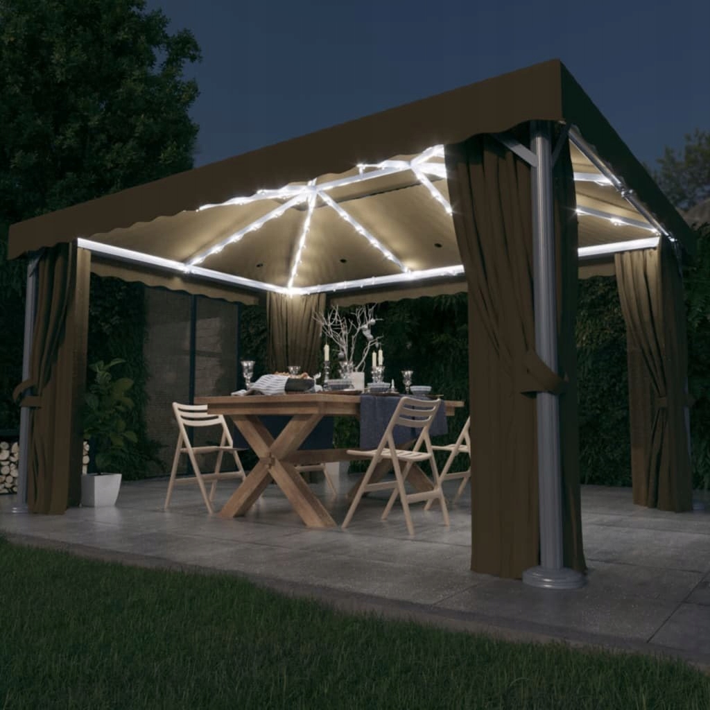 ALTANA Z ZASŁONAMI I LAMPKAMI LED 4X3M KOLOR TAUPE