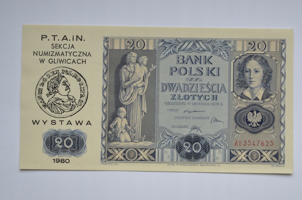 20 złotych 1936 ser. AY Sekcja Numizmatyczna w Gliwicach - Wystawa