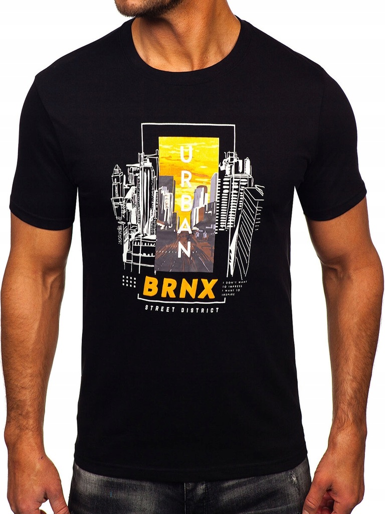 T-SHIRT BAWEŁNIANY KOSZULKA MĘSKA Z NADRUKIEM CZARNA MPO3452 DENLEY_M