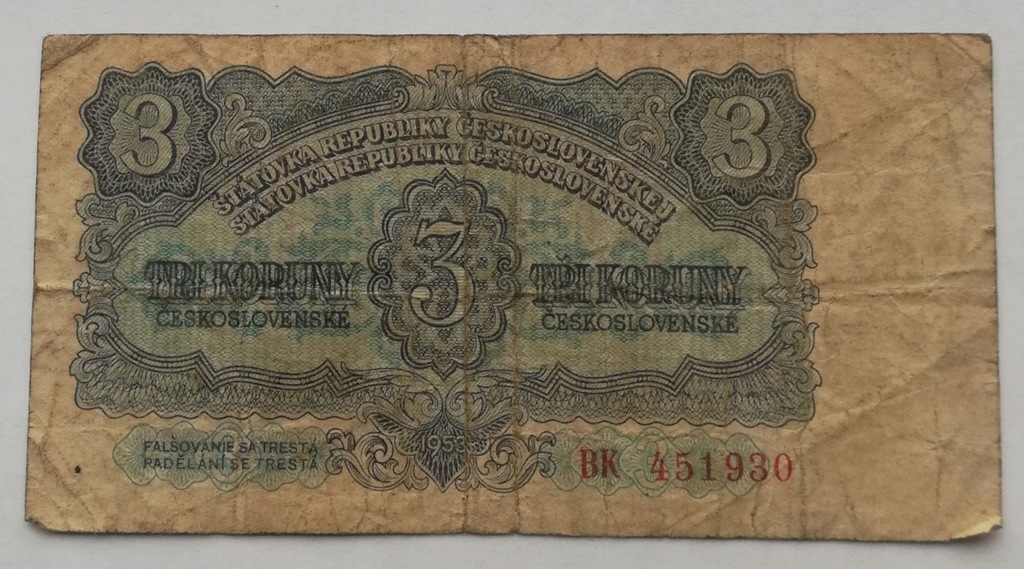 Czechy 3 korony 1953