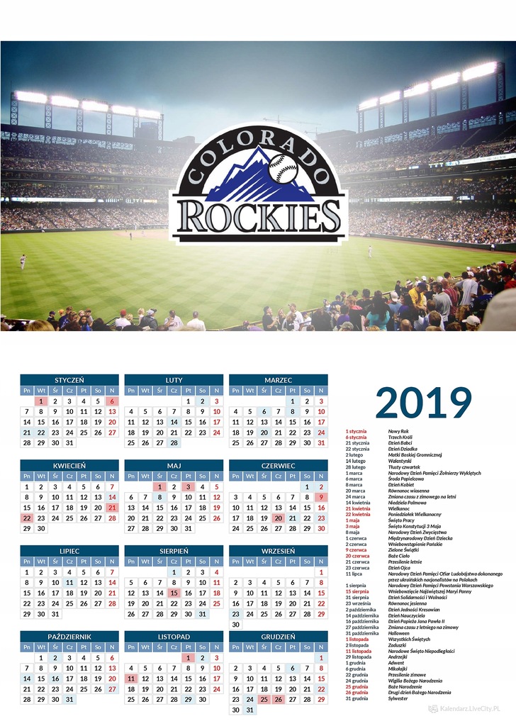 Kalendarz 2019 Colorado Rockies