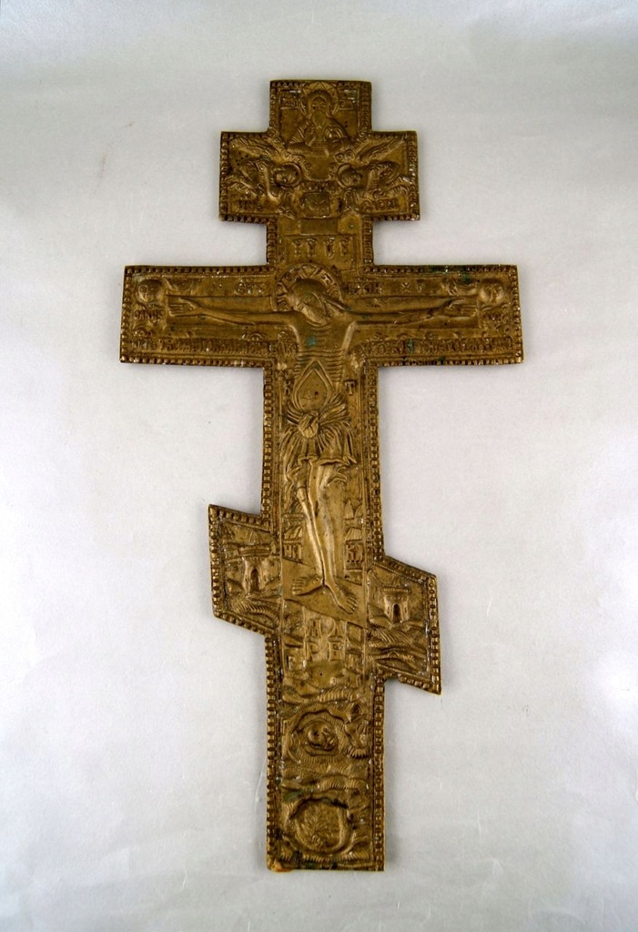 duży krzyż prawosławny mosiadz / brąz ikona Rosja
