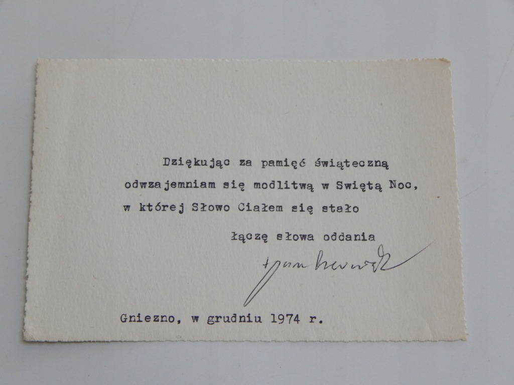 KARTKA Z PODPISEM BP JAN CZERNIAK 1974R GNIEZNO