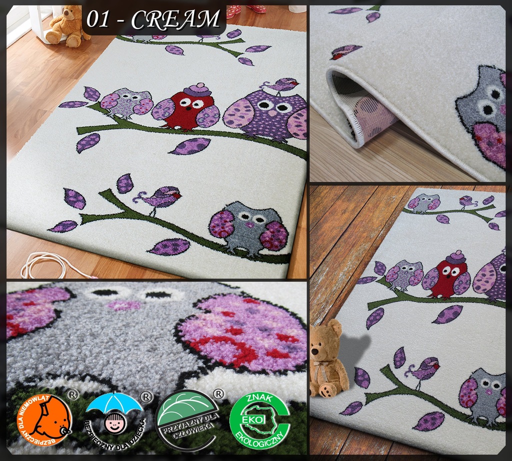 Mięciutkie Dywany z Atestem 170x120 Sówki Motylki 7245387989