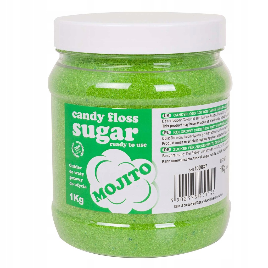 Kolorowy cukier do waty cukrowej zielony o smaku m