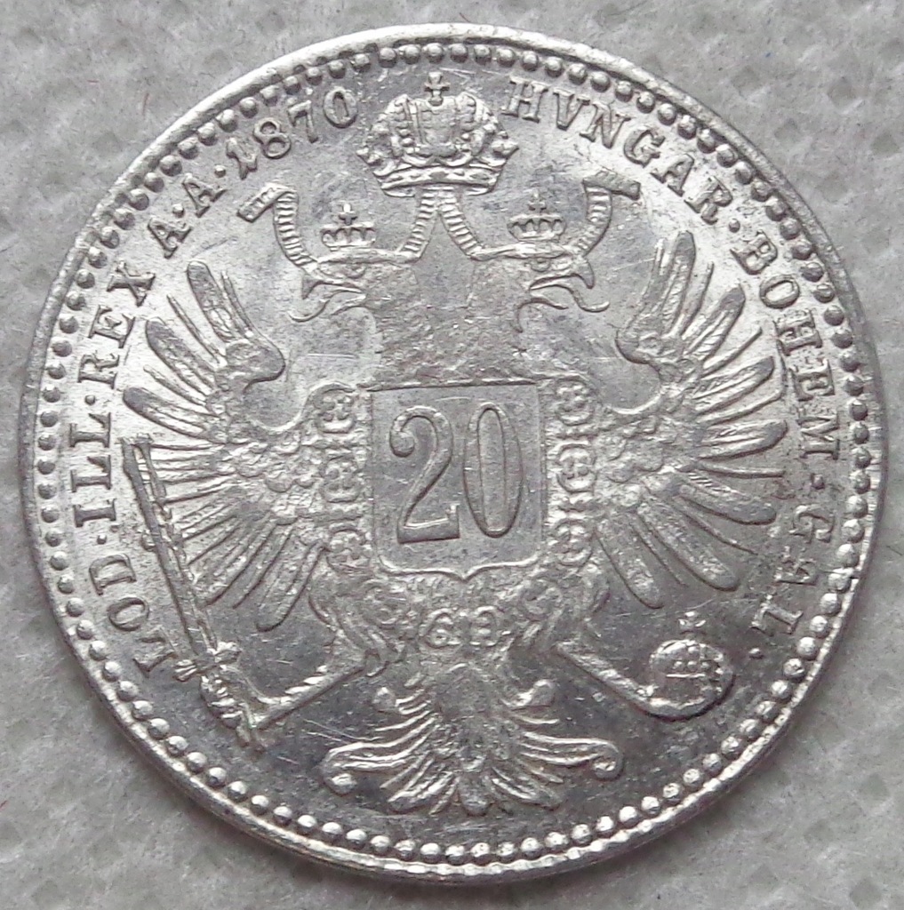 AUSTRIA - 20 Krajcarów / kreuzer 1870 - srebro