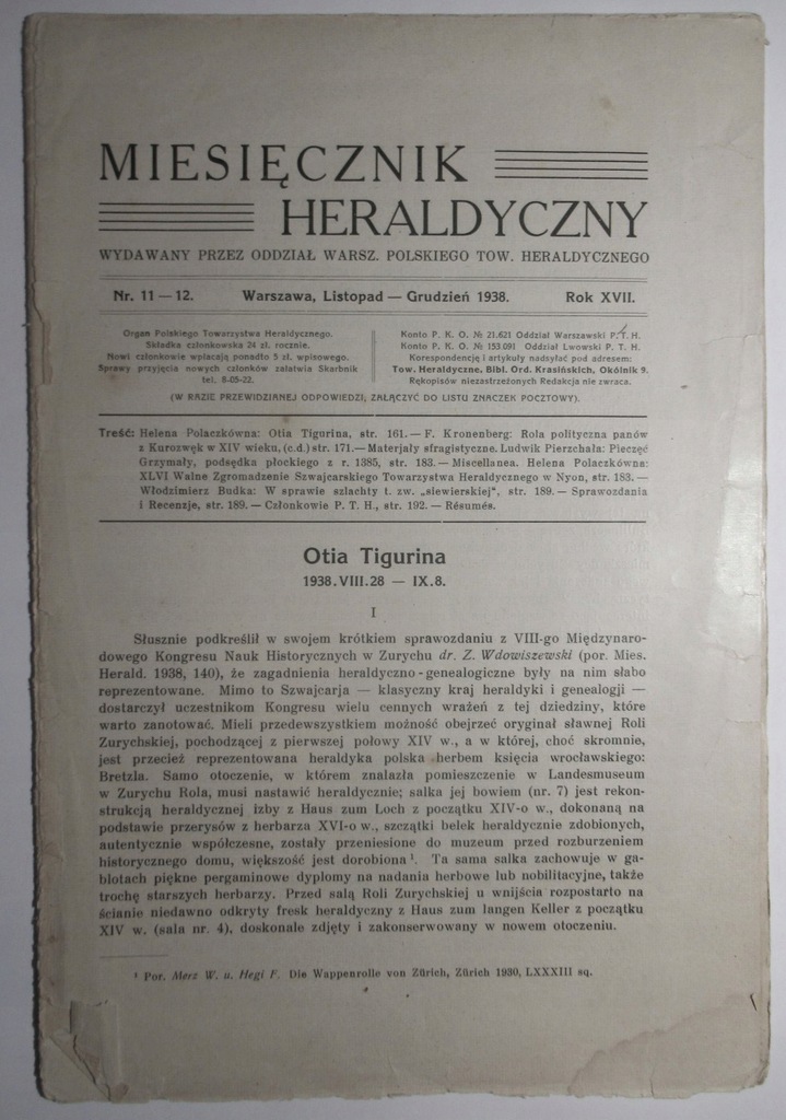 Miesięcznik heraldyczny, Nr 11-12/1938, RÓD KUROZWĘCKICH, PIECZĘĆ GRZYMAŁY