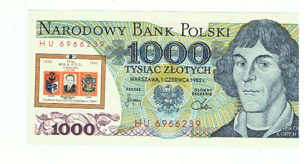 1000 złotych 1982 z nadrukiem PTN Sanok
