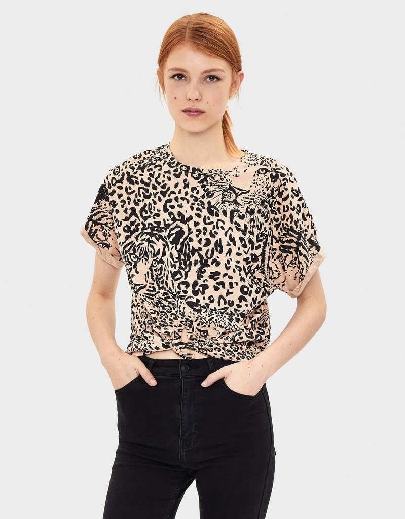 30S022 BERSHKA__MK6 T-SHIRT ANIMAL WIĄZANIE__XS