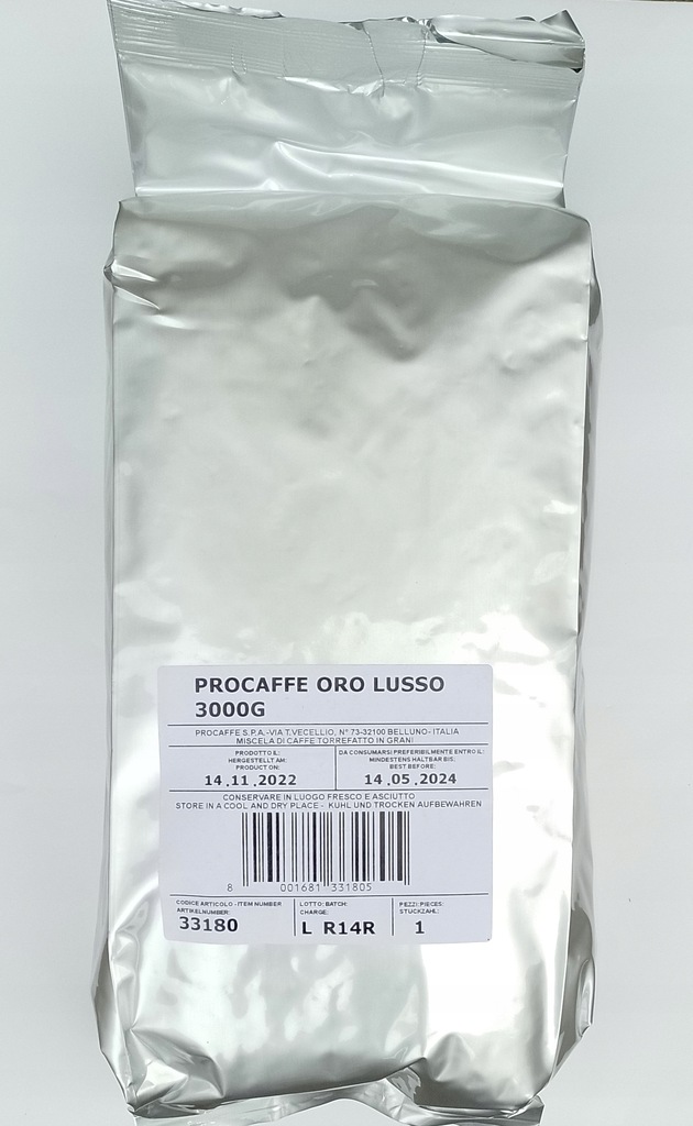 Delikatna kawa PROCAFFE/BRISTOT Oro Lusso 3kg