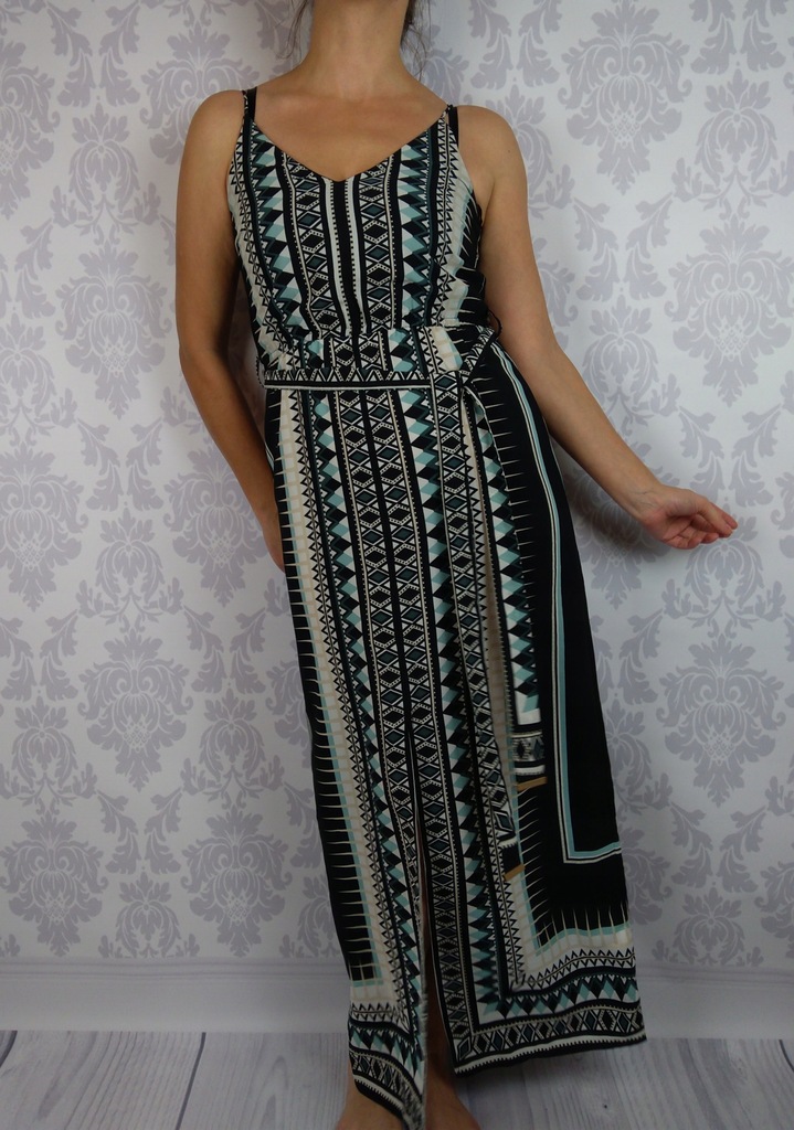 Rozm 36 Maxi prosta sukienka w azteckie wzory Rive