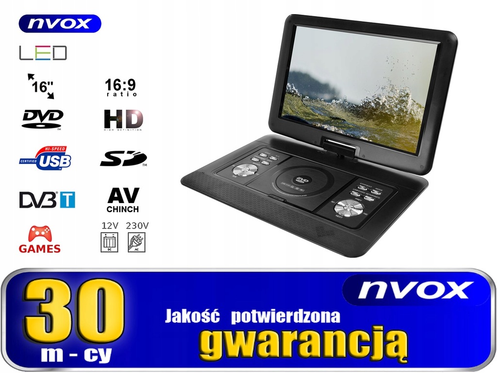 Купить ПОРТАТИВНЫЙ АВТОМОБИЛЬНЫЙ DVD 16 ДЮЙМОВ USB SD 230 В 12 В: отзывы, фото, характеристики в интерне-магазине Aredi.ru