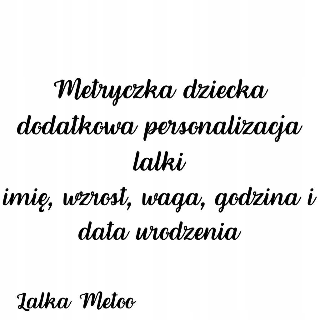 Metryczka dziecka dodatkowa personalizacja lalki