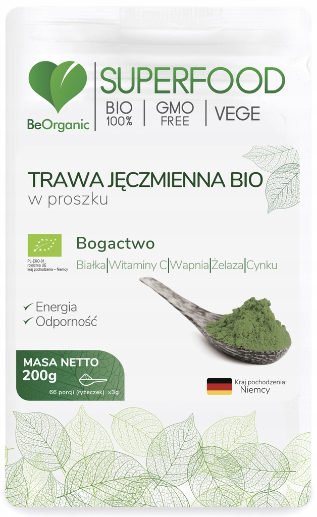 BeOrganic Trawa jęczmienna BIO w proszku 200g (termin: 2023 11)