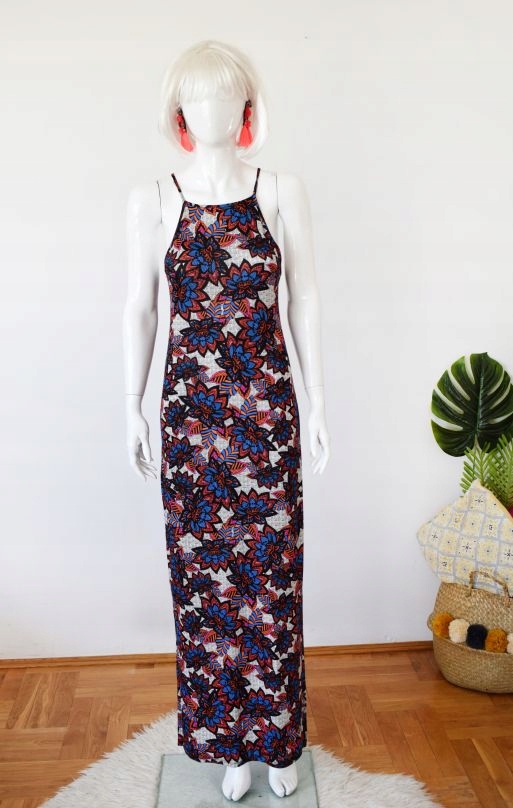 Maxi sukienka wzory etno kwiaty boho długa hippie