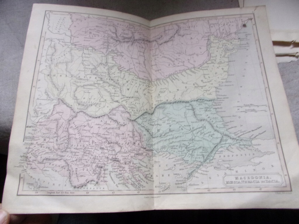 kolorowa mapa STAROŻYTNA MACEDONIA MEZJA TRACJA DACJA 29 x 23 cm 1840